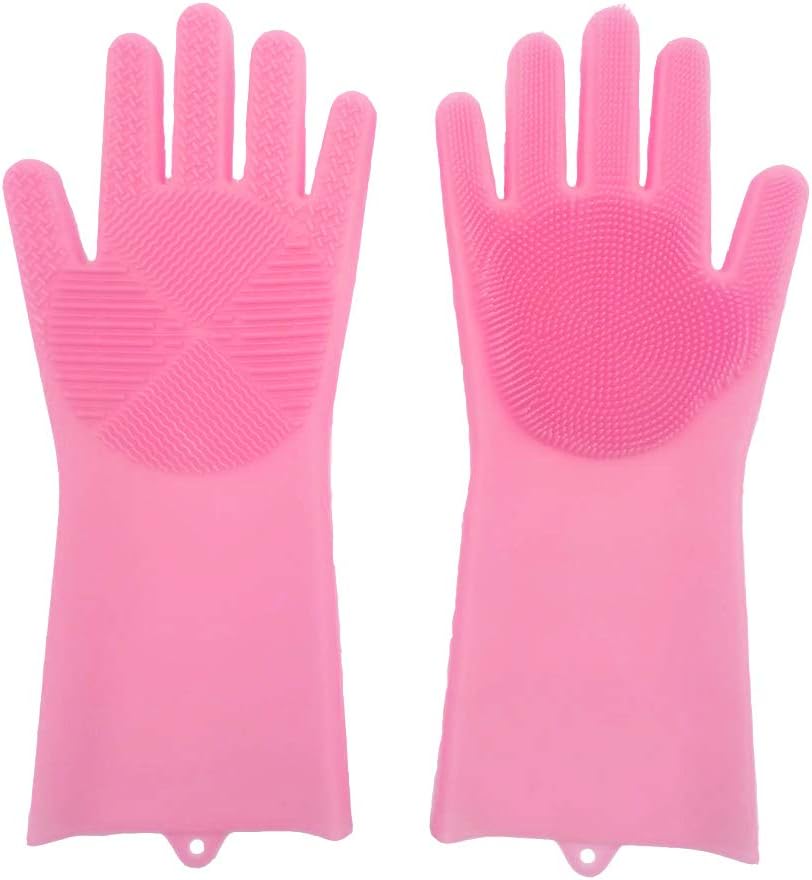 Blitzby Magic Wash, New Design Reusable Silicone Dishwashing Scrubber, Cleaning Brush Gloves for Kitchen, Household, Dish Washing, Washing the Car, Pink