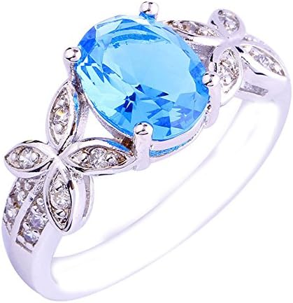 Empsoul Women 925 Sterling Silver Natural Fancy Filled 5-Stone Blue Topaz Flower Symbol Engagement Proposal Ring