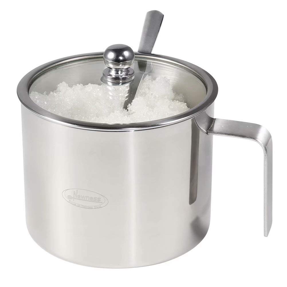 Sugar Bowl, Newness Stainless Steel Sugar Bowl with Handle, Clear Lid(for better recognition