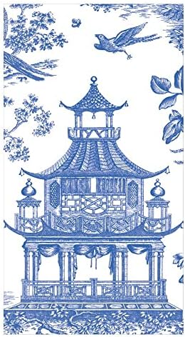 Caspari Chinoiserie Toile Pagoda Luncheon Napkins in Blue- 20 Per Pac