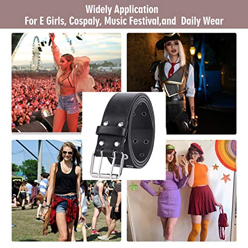 WERFORU Doppel Ösengürtel PU Ledergürtel 2 Loch Punkgürtel für Damen jeans