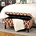 HomePop Large Upholstered Rectangular Storage Ottoman Bench with Hinged Lid, Orange Geometric
