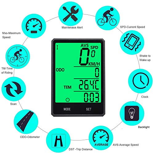 Bike Computer,Bicycle Wired Computer Speedometer and Odometer Waterproof with Backlight Large LCD Display, Tracking Distance AVS Speed Time Two Bicycle Using for Outdoor Cycling,Multi Function