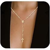 J&H DiaJuvelo Gold Rosary Necklace for Women Dainty Cross Long Layered Y Chain Beads Rosemary Rosarios de oro 14K Para Mujer Virgen de Guadalupe Rosarios Catolicos Para Gifts