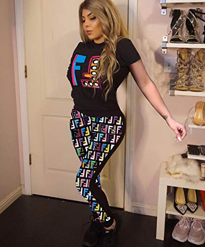 Deloreva Women Two Piece Outfits - Short Sleeve Summer Sweatsuit Jogging Suit Pants Set Activewear Multicolor L