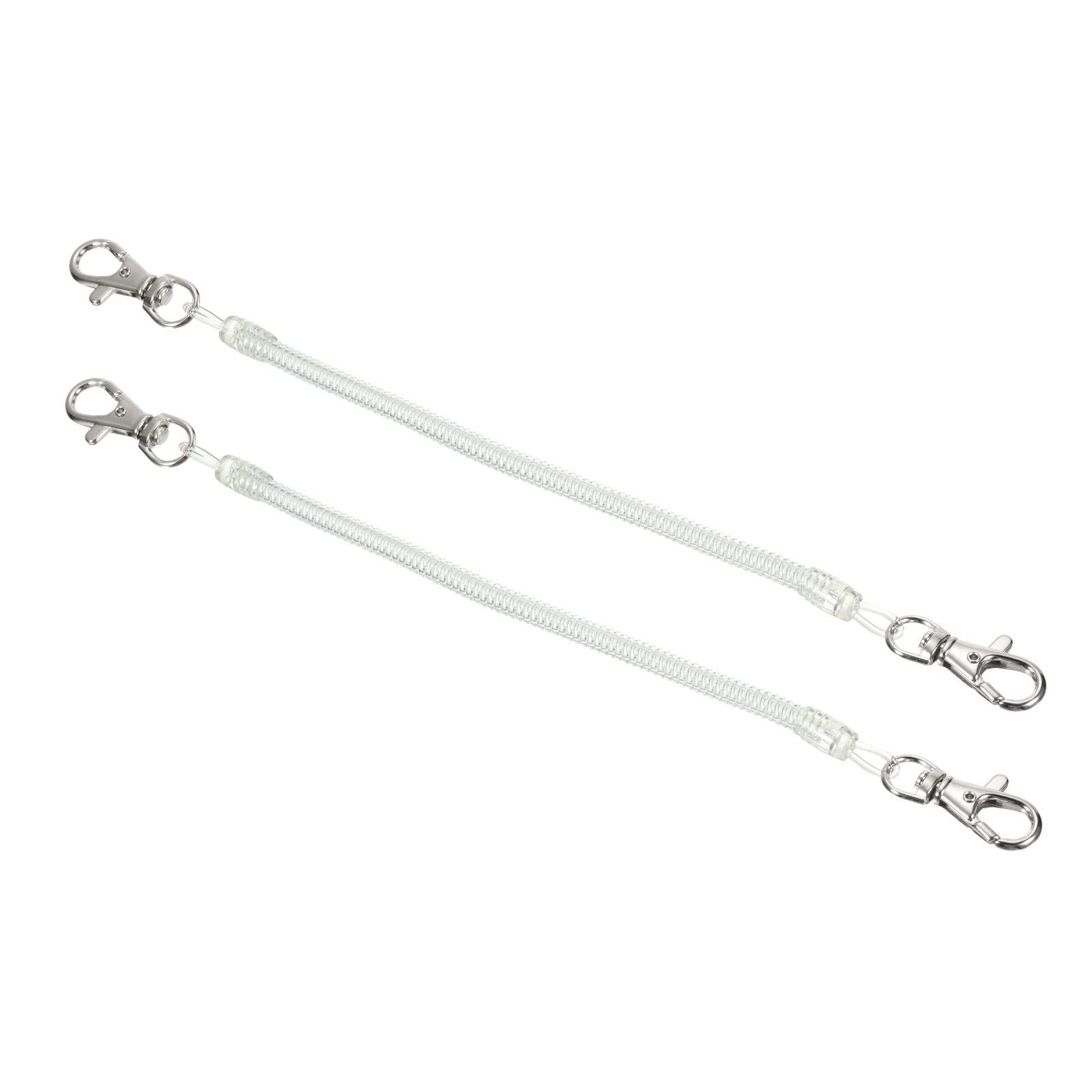 PATIKIL Retractable Coil Spring Keychain with Lobster Clasps 4", 2 Pack Plastic Spiral Stretchy Cord Strap Snap Hook, White