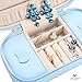 JL LELADY JEWELRY LELADY Small Jewelry Box Portable Travel Jewelry Case Organizer Faux Leather Storage Holder with Mirror for Earrings Rings Necklaces, Gifts for Women Girls Small Size (Sky Blue)
