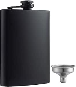 YWQ Hip Flask for Liquor Matte Black 8 Oz Stainless Steel Leakproof with Funnel, Great Gift Idea Flask
