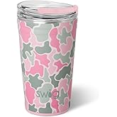 Swig Life 24oz Party Cup, Stackable Insulated Travel Coffee Tumbler with EZ Slider Lid, Cup Holder Friendly, Stainless Steel 24 oz Tumbler, Reusable Mug (Blushing Camo)