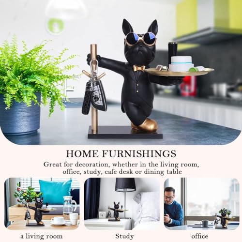 TERRIFI Resin Bulldog Tray, Black Modern Decor Key Holder, Candy & Jewelry Storage, Ideal for Home & Office Table Decoratio