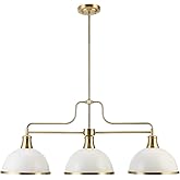 GLOBE Electric 60885 3-Light Linear Chandelier, Matte White, Brass Accents, Adjustable Hanging Height, Sloped or Vaulted Ceil