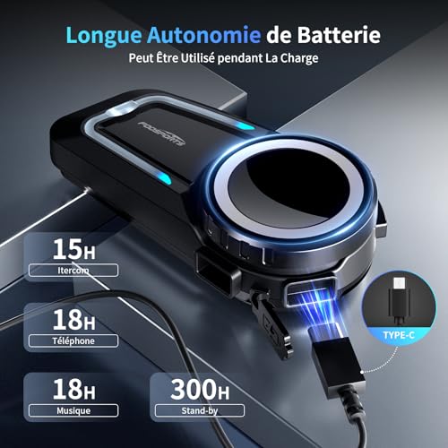 Fodsports FX7 Motorcycle Intercom Bluetooth Mesh - 10 Motorcyclists Bluetooth Mesh Communication System for Helmet with Mixing/3 Channels/Music Sharing/FM Radio/IP67 Waterproof