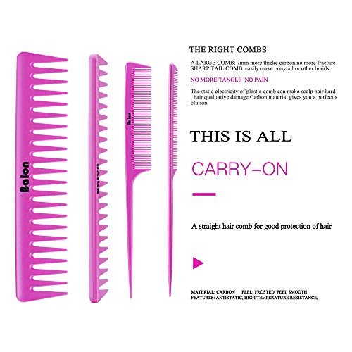 4Pcs Paddle Hair Brush, Detangling Brush and Hair Comb Set for Women and Men, Great On Wet or Dry Hair, No More Tangle Hairbrush for Long Thick Thin Curly Natural Hair (Pink)