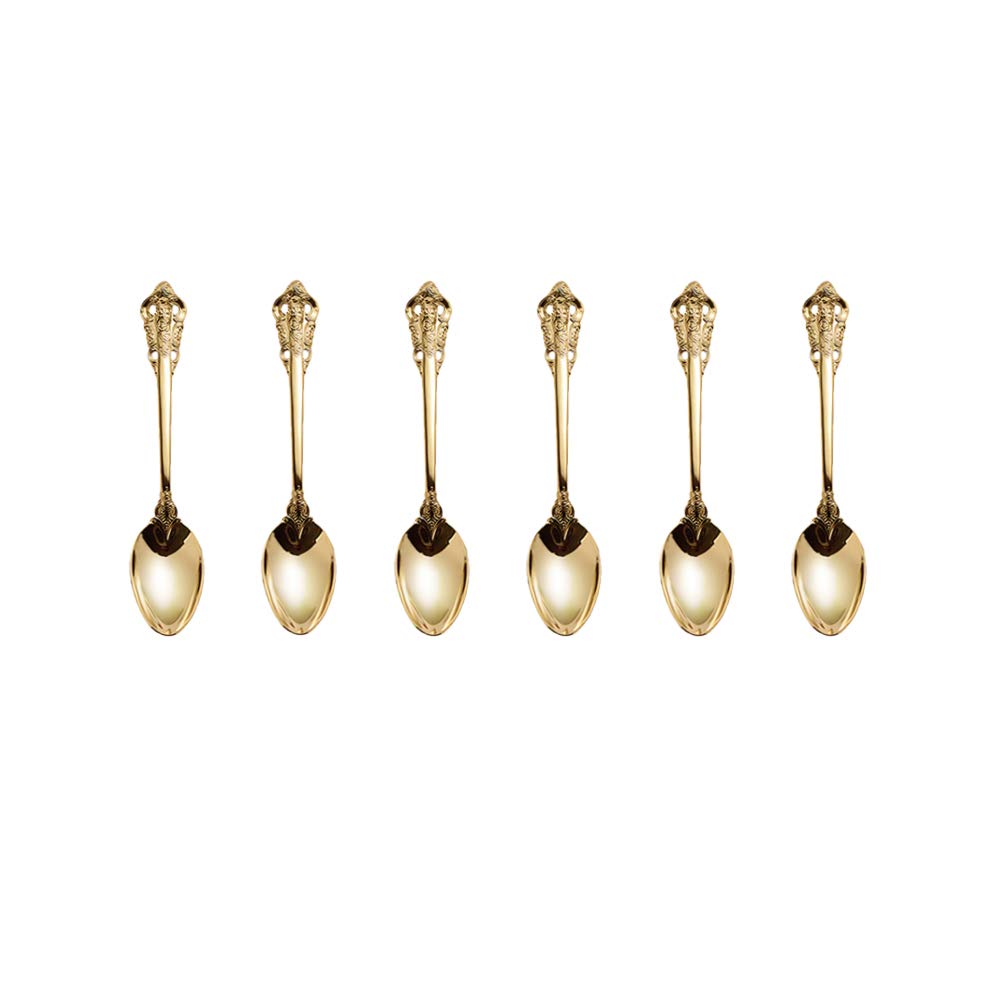 ZFQ 6-Piece Elegant Fine Golden Coffee Spoon 6 Personen, 18/10 Stainless Steel Mirror Finish, 5.2 Inches, Dishwasher Safety, feines Gold Silberbesteck
