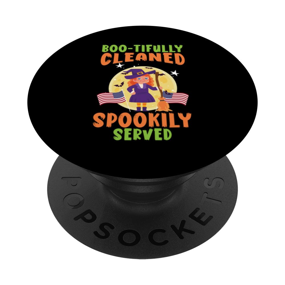 Boo-tifully Cleaned Spookily Served School Janitor Halloween PopSockets Swappable PopGrip