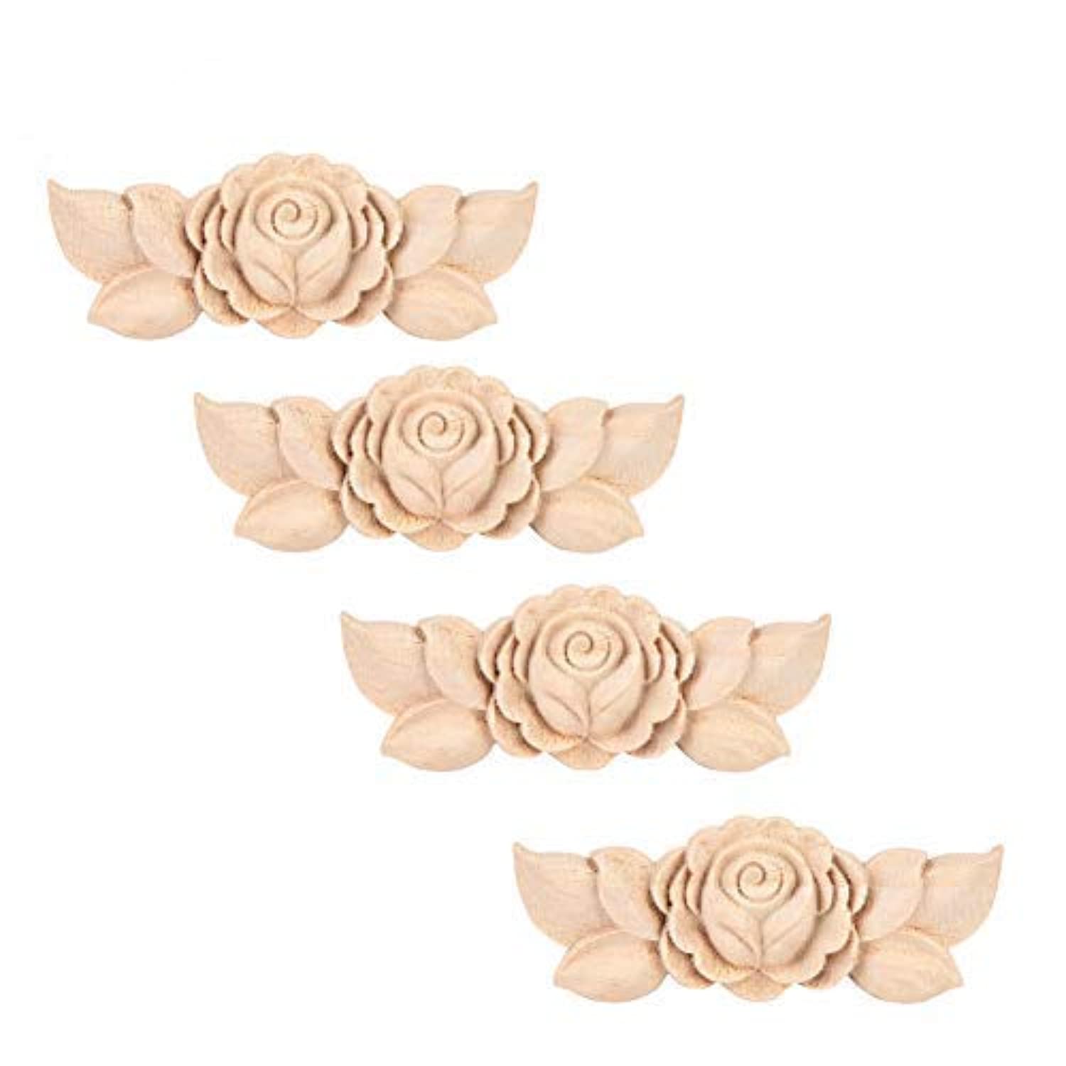 Carved Door Appliques, Elegant European Design, Versatile Home Decoration, Dual-Sided Patterns - Replacement for DIY Decor Interior Design - 4Pcs Set 3.5 * 1.4in Wood Material