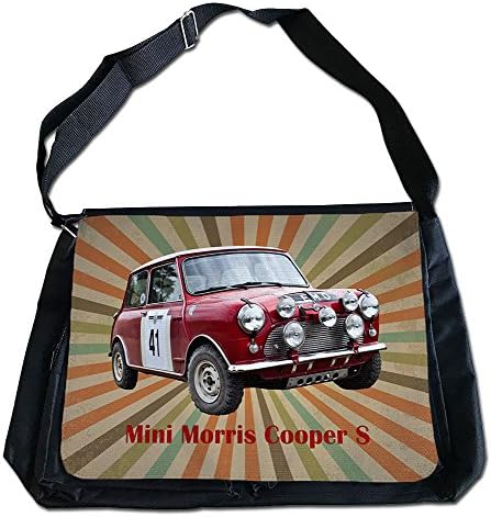 Mini Morris Cooper S Car Image, Courier Bag, Black, Size 40cm x 27.5cm.