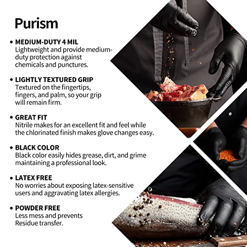 Purism Black Nitrile Gloves, 4mil, Size X-Large, 100 Pcs, Powder-free Latex free