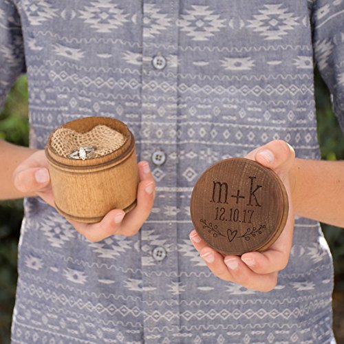 Personalized Engraved Ring Bearer Wood Pillow Box - Heart Initials and Date
