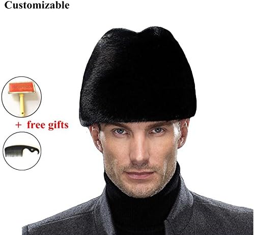 Okayda Men's Russia Noble Real Mink Fur Hat Fashion Gentleman Winter Cap Black L