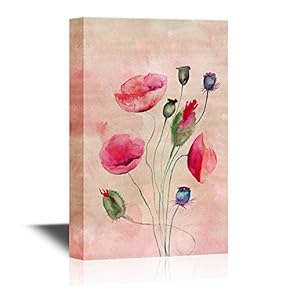 Canvas Wall Art - Poppy Flowers, Watercolor Illustration - Gallery Wrap Modern Home Art | Ready to Hang - 12x18 inches
