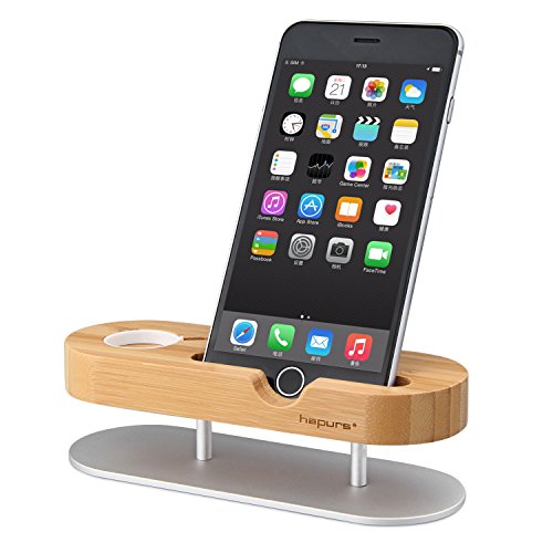 Hapurs-Apple-Watch-Stand-Iwatch-Series-2-Stand-Aluminum-Alloy-and-Bamboo-Wood-Build-Charging-Dock-Charge-Station-Stock-Cradle-Holder-for-Apple-Watch-Both-38mm-and-42mm-iPhone-77-plus-66s-plus-5S-5