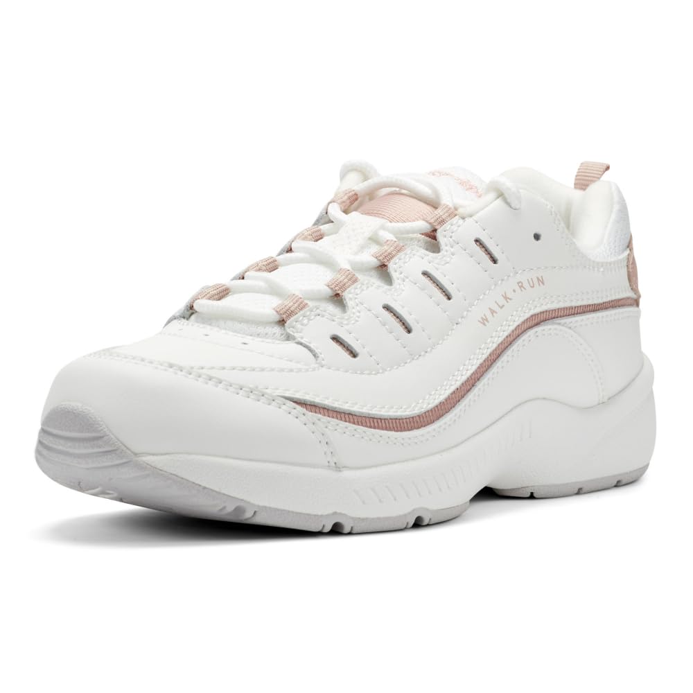 Easy Spirit Women's Romy44 Round Toe Casual Lace Up Walking Shoe, White/Misty Rose 140, 11 W Image