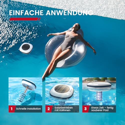 Enhulk Solar Pool Ionizer, Upgraded Floating Cleaner - Cleans Pools up to 170,000 Litres, Ideal for Above Ground Pools, Built-In Pools, Spas and Hot Tubs (Blue)