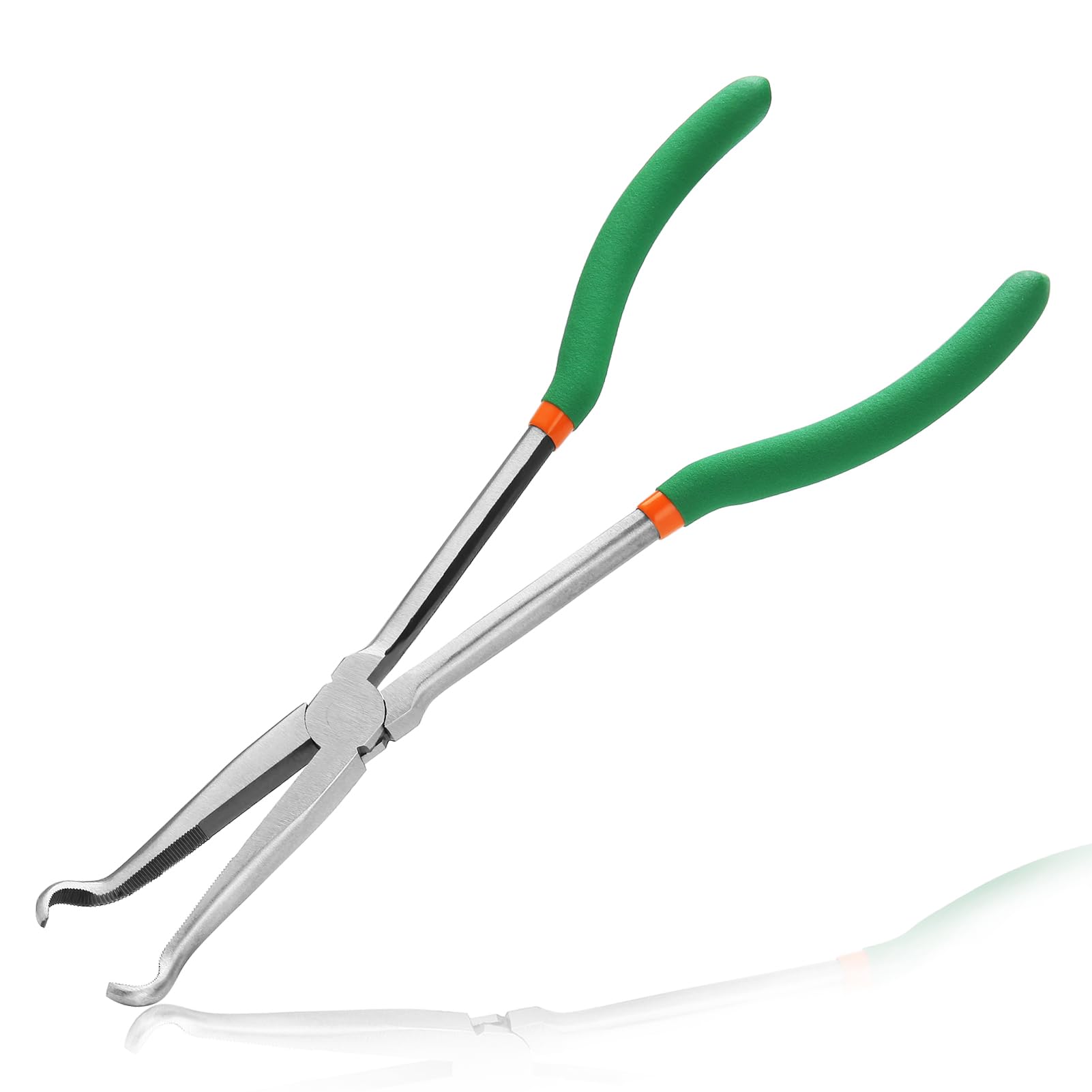 LEONTOOL 11 Inch Long Reach Hose Grip Pliers Spark Plug Removal Pliers Offset Spark Boot Removal Pliers Long Reach Ring Nose Pliers with Serrated Jaws Circle Pliers for Car, 1/2-Inch Diameter
