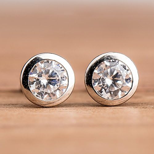 3mm Bezel Set Crystal Clear Cubic Zirconia CZ Gemstone Stud Earrings in Sterling Silver - April Birthstone
