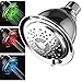 PowerSpa All Chrome 4-Setting LED Shower Head with Air Jet LED Turbo Pressure-Boost Nozzle Technology; 7 Colors of LED Lights Change Automatically Every Few Seconds