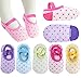 Kisgyst 5 Pairs Baby Girls Toddler Cartoon Dots Anti Slip Skid Foot Socks No-Show Crew Cotton Socks Sneakers 10-30 Months