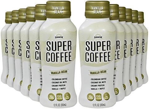 SUNNIVA Super Coffee Vanilla Bean - 10g Protein, Lactose Free, Soy Free, No Added Sugar, Gluten Free, Pack of 12