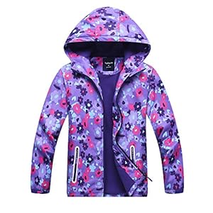 CADong Meisjesjas, outdoor, met bloemenmotief, met fleece gevoerd, licht, waterdicht en winddicht, met capuchon