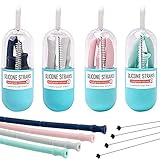 Collapsible reusable drinking keychain straw - eco friendly foldable metal straw with carrying case and four bonus straight straws with straw cleaning brush Little Footprint