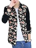Allegra K Men Floral Print Long Sleeves Color Block Corduroy Shirts