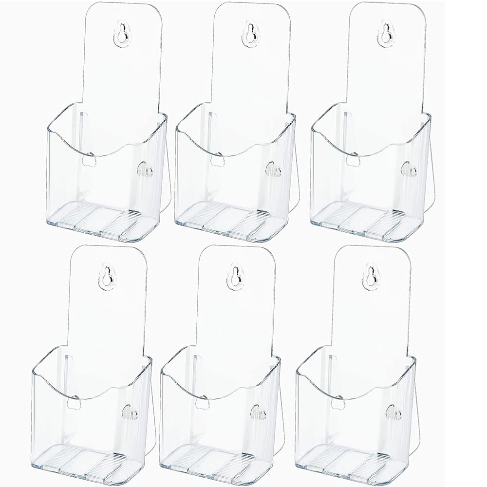 Niciksty Acrylic Brochure Holder, 6 Pack, Transparent Plastic, Wall Mount/Desktop, A6, Beveled Back, Non-Slip Base
