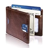 REYLEO Bifold Wallets Valentine's Day Gifts Front Pocket Minimalist Leather Slim Wallet RFID Blocking Genuine Leather Wallets Card Case with Money Clip Brown