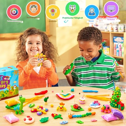 TicKiddos 72 Bags of Modelling Clay, 36 Colours, Air-Drying with 15 Tools, Soft Ultralight Non-Children's Clay Set, Gift for Boys and Girls from 3 4 5 6 7 8 9 10