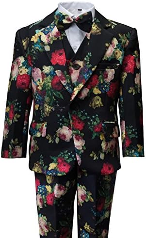 Gele Boy 6 Pieces Floral Formal Dress Suit,Slim Fit Tuxedo Set (10, Black)