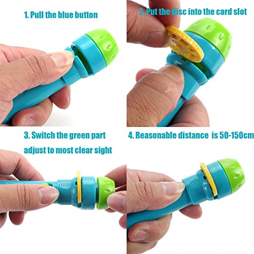 USATDD Story Projection Torch, Kids Sleep Stories, Flashlight Luminous Toy, Animal Slide Show, 4 Fairy Tales Movies 32 Slides Great Educational Handed Toy Gift for Toddler, Boys and Girls