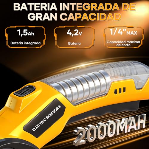 Kayoosi Tijeras Eléctricas Inalámbricas Recargables con 3 Cuchillas de Recambio, Tijeras para Tela con Interruptor de Seguridad, Cortador de Carton, Aptas para Plástico, Cuero, Textiles, Cartón.