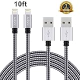 Adoric iPhone Charging Cable 2Pack 10FT Nylon Braided Lightning to USB Cable with Aluminum Connector for iPhone 7/7 Plus/6s/6s Plus/6/6Plus/5s/5c/5, iPad/iPod Models(Black Gray)