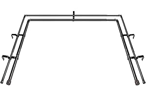 HOTOZON 1 Inch Heavy Duty Double Bay Window Curtain Rod, 36-72 Inch Telescoping Center Rod, 20-36 Inch Adjustable Side Rod Set, Black, End Cap Finials