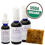 Oils of Youth - USDA Certified Organic Skin Care Formula - 3 Month Supply - Plant Based Face Moisturizer - Cleanser - For ALL skin types - Men and Women - 90 Day Satisfaction Guarantee - Application Instructions DVD