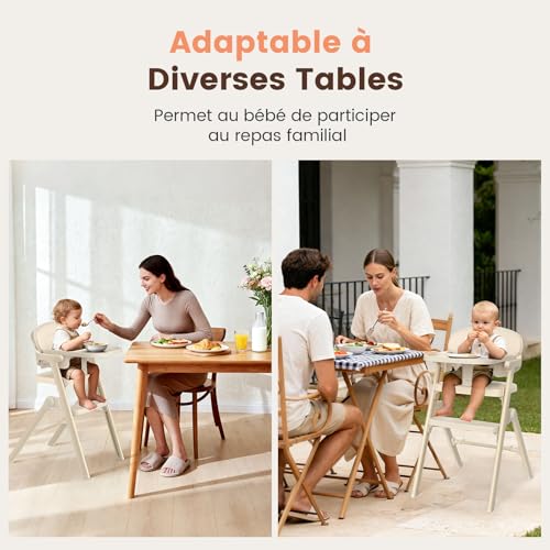 PAMPORPET Evolutionary Baby Highchair – From 6 Months Up to 90 kg – Folded High Chairs with Adjustable Seat/Footrest, Removable Tray and Cushion/5-Point Harness – Ergonomic Compliant (Beige)