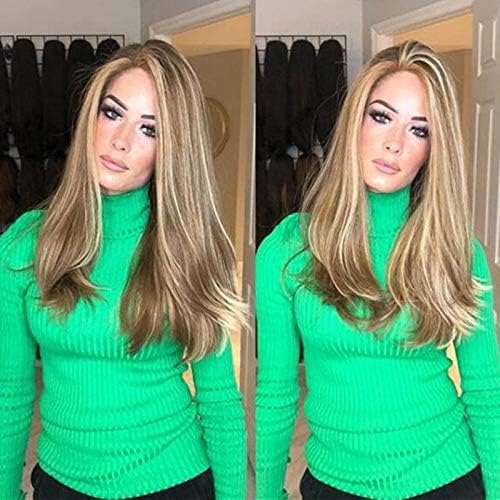 FyyzYG Europe and America wig female fashion gold highlights in the long curly hair micro-volume long straight hair dyed chemical fiber hair sets