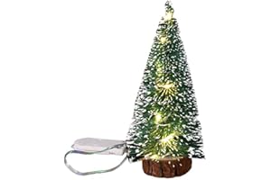 Ochine Pre-lit Small Christmas Tree Miniature Pine Trees Sisal Trees Mini Xmas Tree Mini Pine Tree Multi-Color LED Lights Tabletop Christmas Tree with Wooden Base for Christmas Decorations
