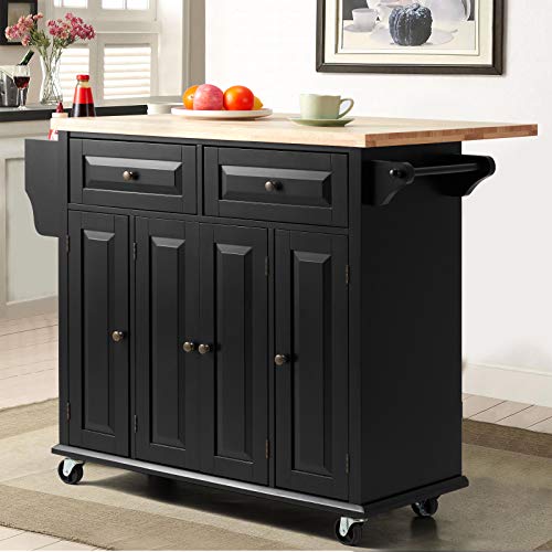 HOMHUM Rolling Kitchen Island Cart with Storage, Kitchen Cart with Drop