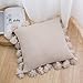 famibay Knitted Pillow Covers with Pompoms Tassel Boho Striped Cable Knit Throw Pillow Cases Decorative Pillow Cushion Cover Set for Home Sofa Couch Bed 18” x 18” Beige